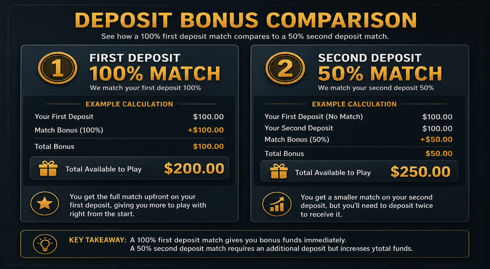 Example bonus calculator results for first and second JVSpin deposits